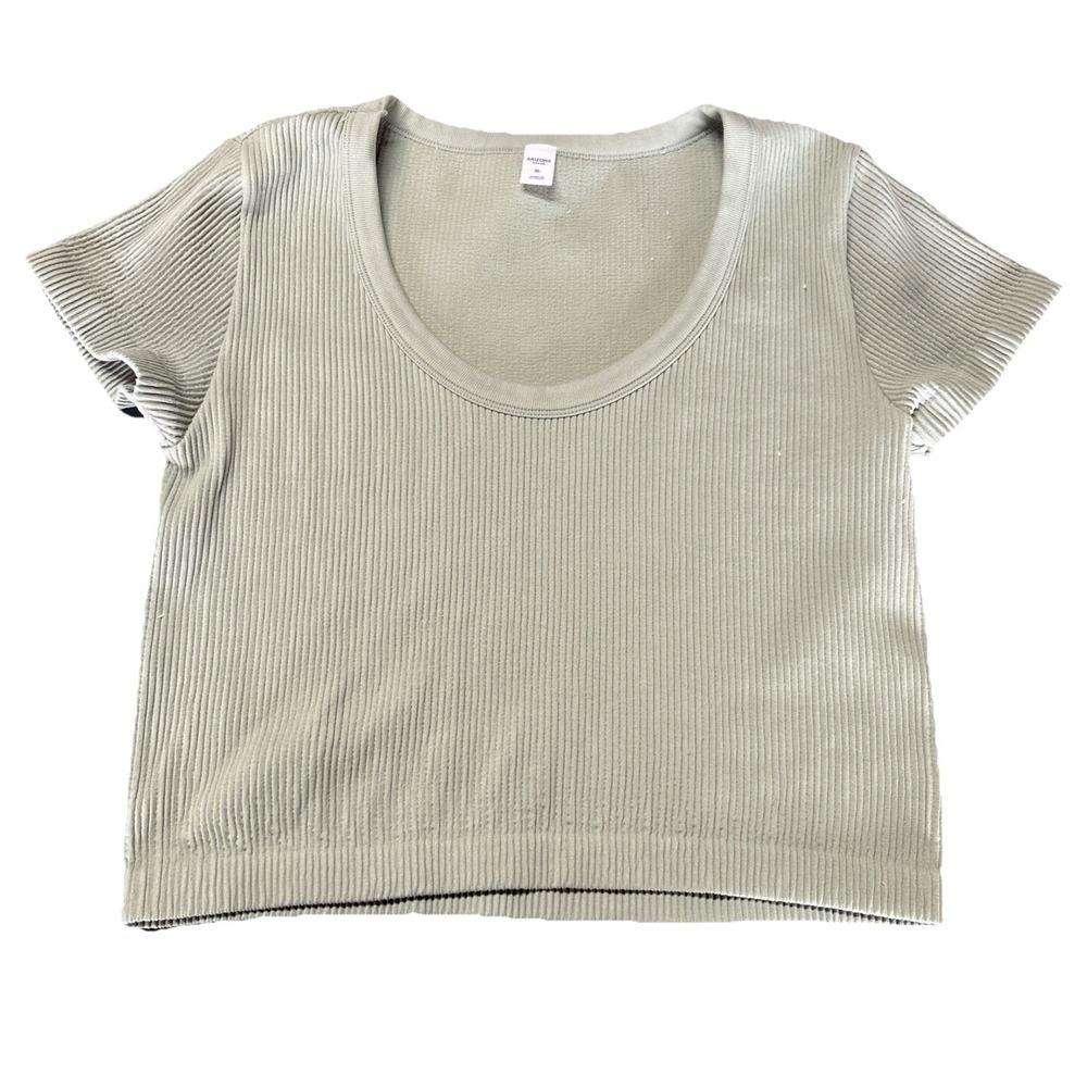 Arizona Women's Basic Green Short Sleeve Cropped Stretch T-shirt- sz XL Layering